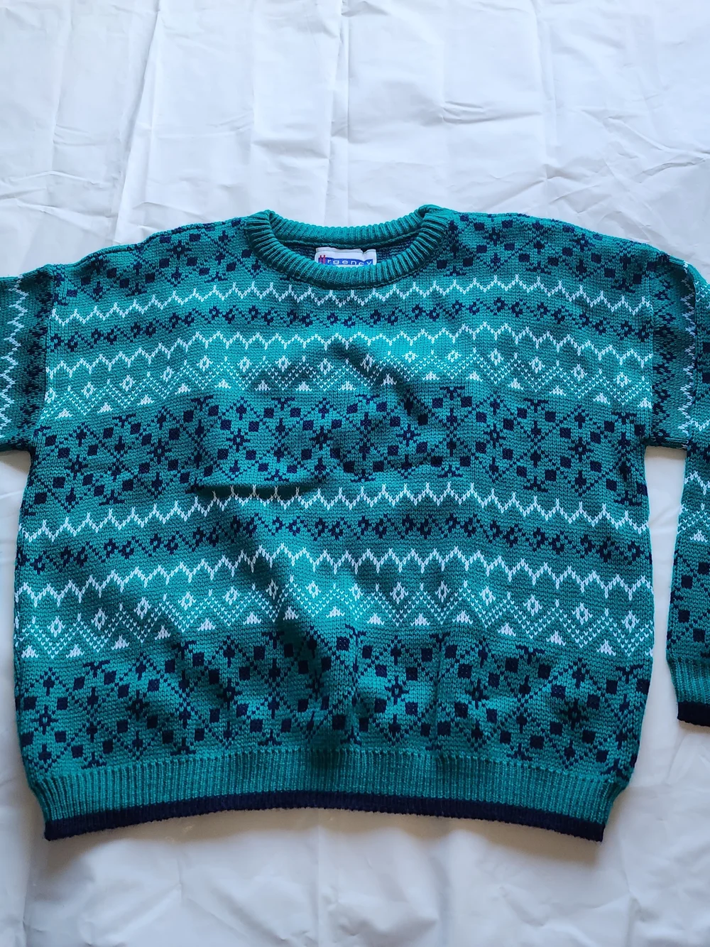 VTG URGENCY Women's Knit Sweater Multi-pattern  Geometric Rows Green Size Xlarge